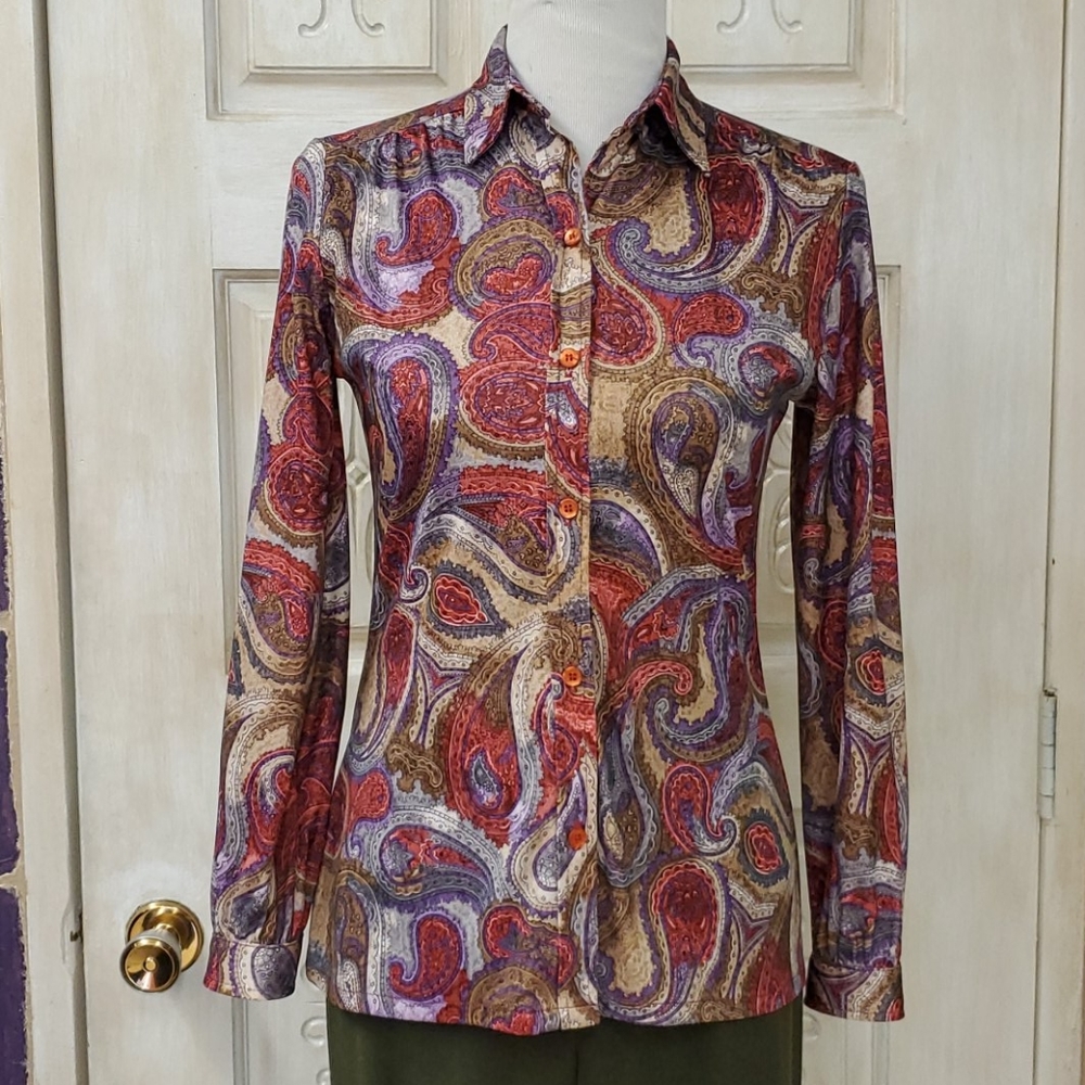 Vintage Paisley polyester blouse